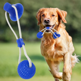 Резиновая игрушка для собак, канат на присоске, с мячиком Синяя