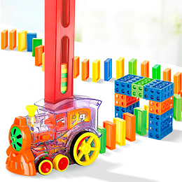 Развивающий конструктор игрушечный поезд + домино (60 деталей) DOMINO Happy Truck sciries COLORS