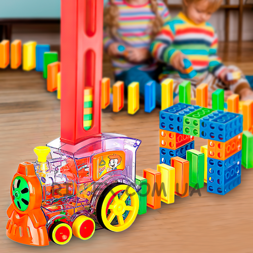 Розвиваючий конструктор іграшковий поїзд + доміно (60 деталей) DOMINO Happy Truck sciries COLORS