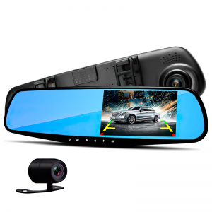 Автомобильный видеорегистратор зеркало с двумя камерами с камерой заднего вида DVR Full HD (черный)