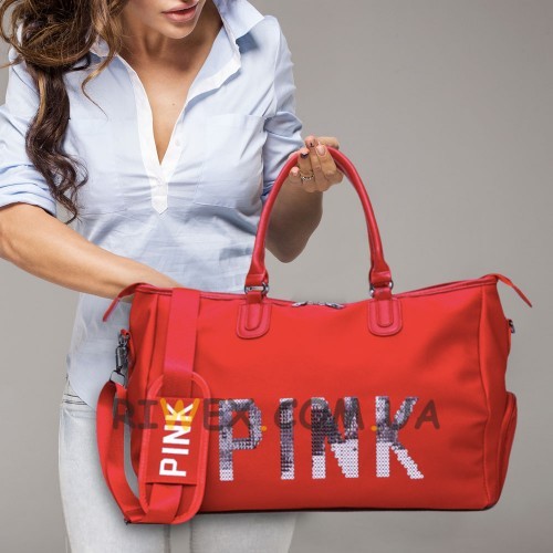 Женская вместительная спортивная сумка PINK, Красная (212)