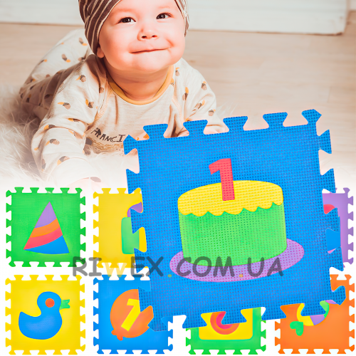Розвиваючий дитячий килимок-пазл Мозаїка M 0385, EVA, 10 деталей (30х30см) в упаковці 30х30х8см 0385 (IGR24)