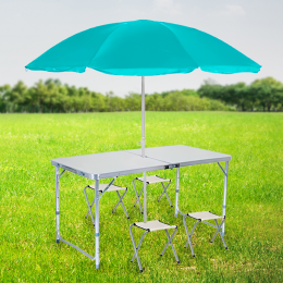 Розкладний стіл валіза з 4 стільцями та парасолькою посилений туристичний Білий (парасоля асортимент)