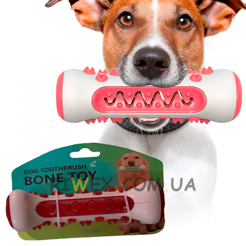 Резиновая косточка для собак TOOTH BRUSH DOG игрушка зубная щетка Розовая (205)