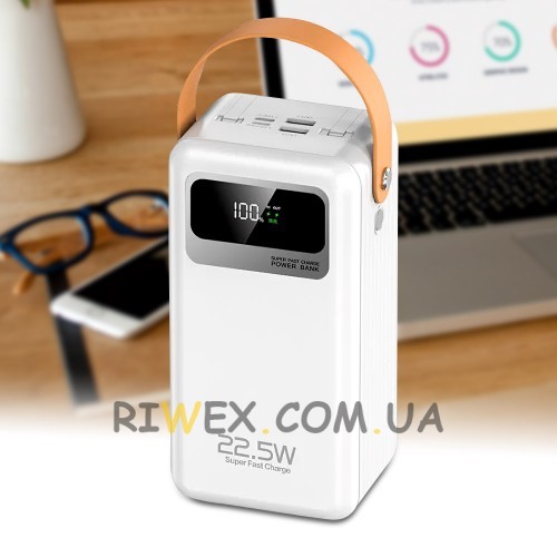 Повербанк DX-103S 60000 мАч с быстрой зарядкой для смартфона, ноутбука с фонариком, Белый (205)