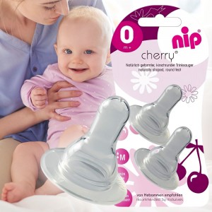 Универсальная круглая соска Nip 93004 Вишенка от 0 месяцев, размер М (силикон, средний поток), 2 шт (TK)