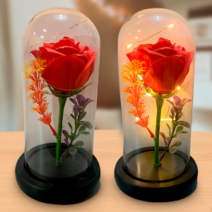 Вічна троянда в колбі велика з LED підсвічуванням А51 (червоний колір) (212)