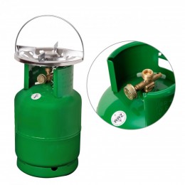 Газовый баллон кемпинговый ДСТУ с горелкой, ветрозащитой и редуктором переходником, толщина стенок 2мм, 12 л