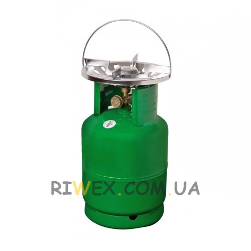 Газовый баллон кемпинговый ДСТУ с горелкой, ветрозащитой и редуктором переходником, толщина стенок 2мм, 12 л