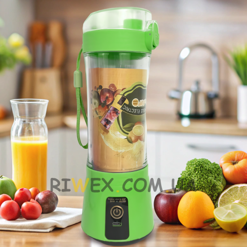 Блендер портативний Smart Juice Cup Fruits на 2 ножі, заряджається від USB, Зелений (237)