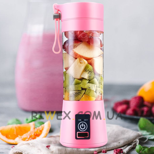 Блендер портативный Smart Juice Cup Fruits на 4 ножа, заряжается от USB, Розовый (237)