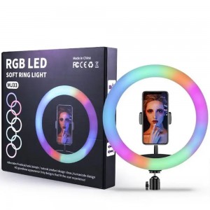 Світлодіодна кільцева лампа RGB MJ-33 з тримачем для телефону, 33 см