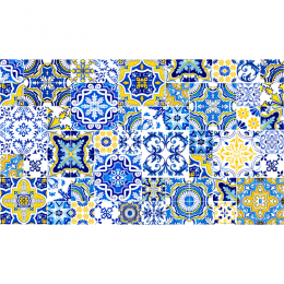Резиновая пленка для кухонных поверхностей восточный орнамент, желто-синий цвет 60х300 см (626)