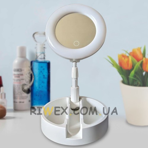 Настільне дзеркало Cosmetic Mirror G3 (WO-12) з LED підсвічуванням та органайзером, Біле