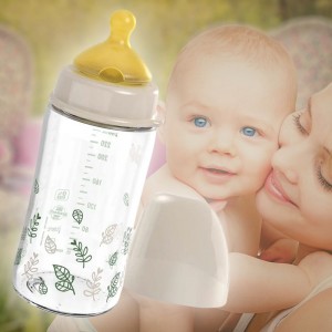 Стеклянная бутылка NIP 35119 с широкой горловиной "Вишенка - Зеленая Серия" (латекс) "Д", 240 мл. (TK)