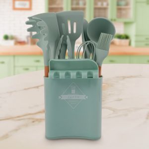 Набір силіконового кухонного приладдя (13 шт.) з відерцем Zepline ZP-053, бірюзовий (4389/1)