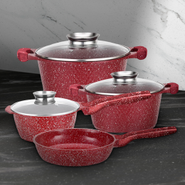 Набор посуды с гранитным покрытием (кастрюли, ковш, сковорода) Higher Kitchen НК 315, красный (4389/1)