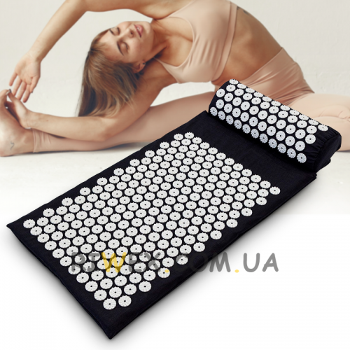 Акупунктурний масажний килимок + подушка для всього тіла, чорний