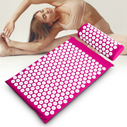 Акупунктурный массажный коврик + подушка для всего тела, розовый
