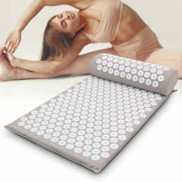 Акупунктурний масажний килимок + подушка для всього тіла, бежевий