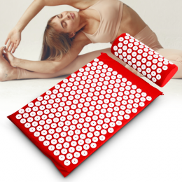 Акупунктурный массажный коврик + подушка для всего тела, красный