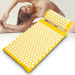 Акупунктурный массажный коврик + подушка для всего тела, желтый