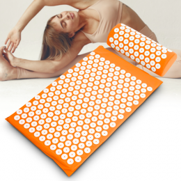 Акупунктурний масажний килимок + подушка для всього тіла, помаранчевий