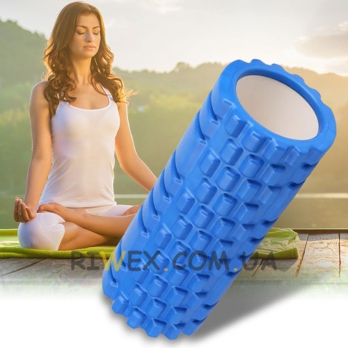  Массажный спортивный валик для йоги и массажа спины Grid Roller 33х14 см, Синий