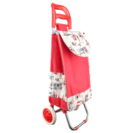 Хозяйственная сумка-тележка кравчучка на колесиках, красная с изображениями 95 см
