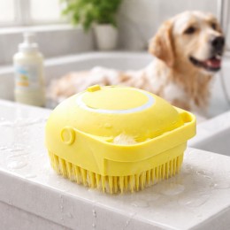 Силіконова щітка для тварин з резервуаром для шампуню 80 мл масажна щітка для купання собак і котів, Жовтий