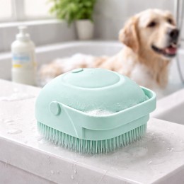 Силіконова щітка для тварин з резервуаром для шампуню 80 мл масажна щітка для купання собак і котів, Бірюзовий