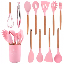 Універсальний набір кухонного приладдя з 12 предметів Kitchen Set рожевий (HA-50)