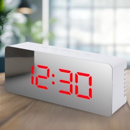 Годинник настільний Mirror Led Clock EL-615-1 на батарейках в мінімалістичному стилі, Білий