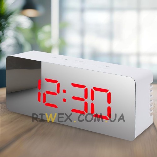 Годинник настільний Mirror Led Clock EL-615-1 на батарейках в мінімалістичному стилі, Білий