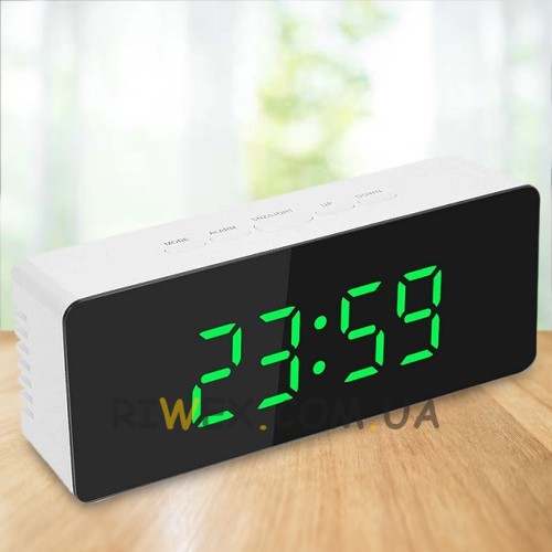 Годинник настільний Mirror Led Clock EL-615-1 на батарейках в мінімалістичному стилі, Зелений