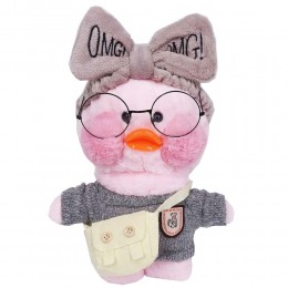 М'яка плюшева іграшка качка Lalafanfan з одягом та окулярами 30 см, Рожевий