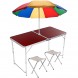 Складной стол для кемпинга в чемоданчике с 2 стульями и пляжным зонтом 1,6 м, Коричневый