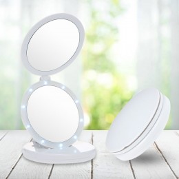 Зеркало складное с LED подсветкой Large LED Mirror ECLIPSE с увеличением 5Х на батарейках, Белое