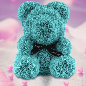Ведмедик з 3D троянд Bear of Roses 25 см, зі стрічкою в подарунковій коробці, Бірюзовий