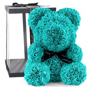 Ведмедик з 3D троянд Bear of Roses 25 см, зі стрічкою в подарунковій коробці, Бірюзовий
