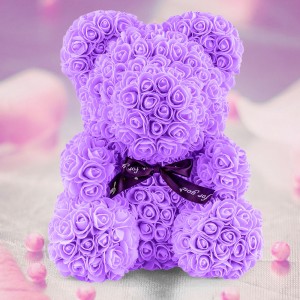 Ведмедик з 3D троянд Bear of Roses 25 см, зі стрічкою в подарунковій коробці, Бузковий