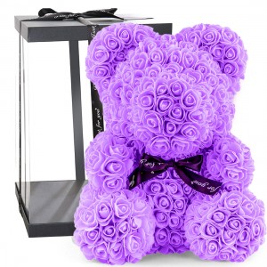Ведмедик з 3D троянд Bear of Roses 25 см, зі стрічкою в подарунковій коробці, Бузковий