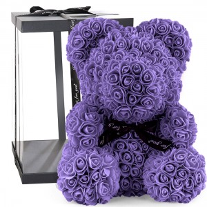Ведмедик з 3D троянд Bear of Roses 25 см, зі стрічкою в подарунковій коробці, Фіолетовий