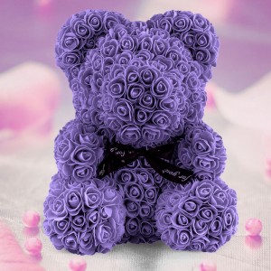 Ведмедик з 3D троянд Bear of Roses 25 см, зі стрічкою в подарунковій коробці, Фіолетовий