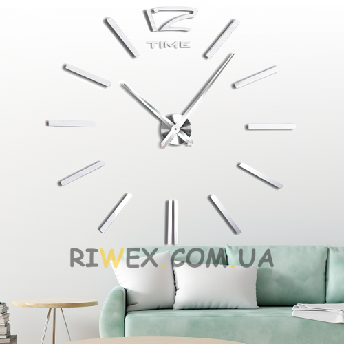 Настінний кварцовий 3D годинник XZ127/ZH003 без цифр DIY Clock NEW сріблясті 