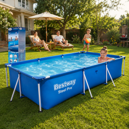 Каркасный семейный прямоугольный бассейн со сливным каркасом Intex "Mini Frame Pool" 56404 3300л (IGR24)