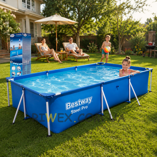 Каркасный семейный прямоугольный бассейн со сливным каркасом Intex "Mini Frame Pool" 56404 3300л (IGR24)