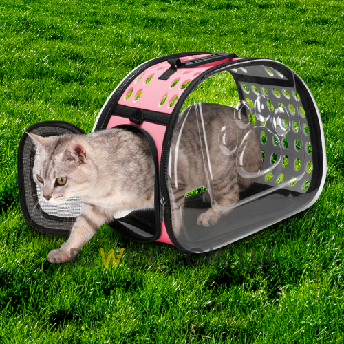 Прозрачная сумка Lollimeow для переноски домашних животных розовая
