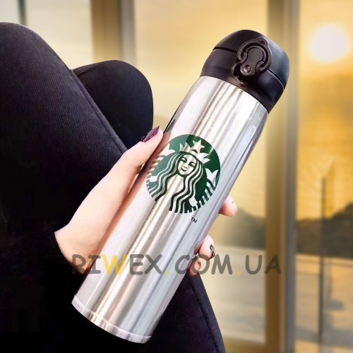 Термос Starbucks для холодних та горячих напоїв 500 мл, Срібний