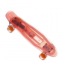 Пенниборд-скейт со ветящейся декой, колёса PU - светятся, Красный